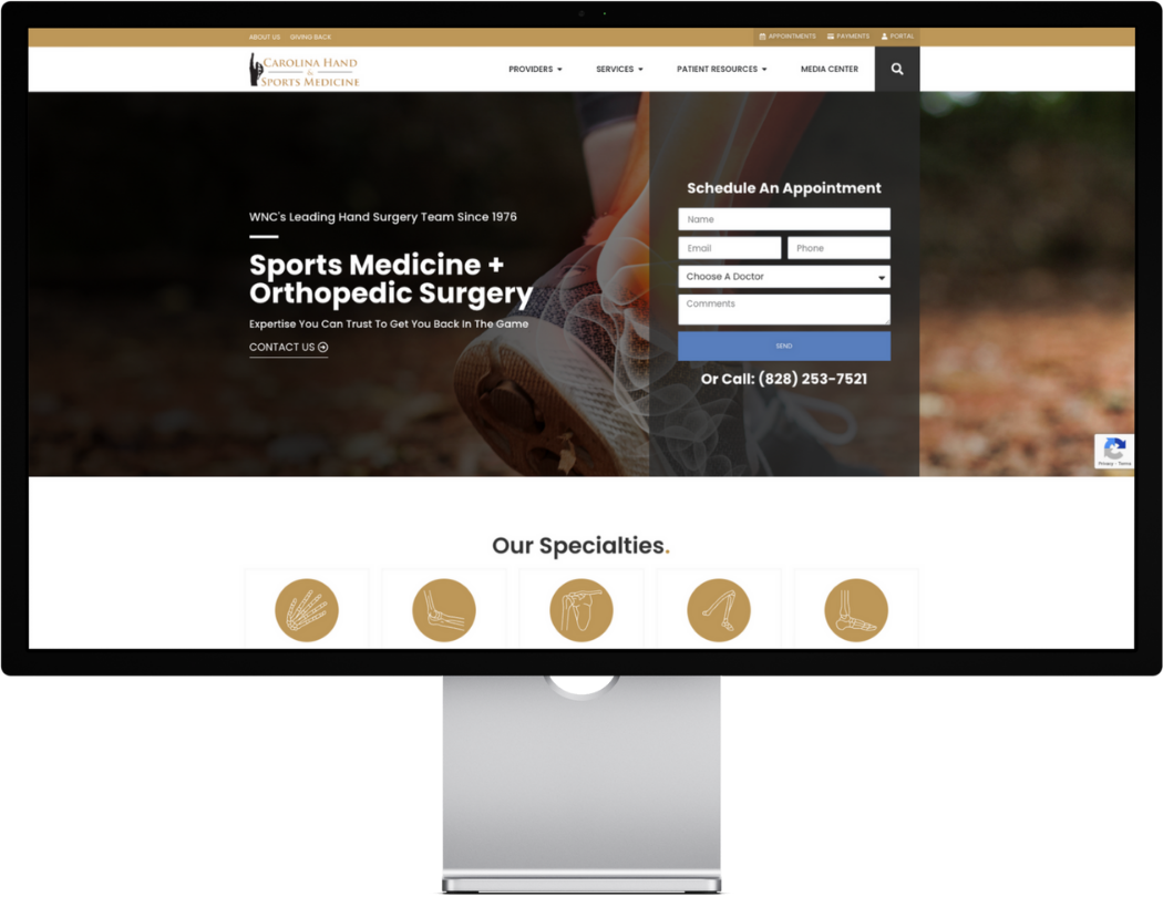 Our Work website desktop carolina hand and sports medicine White Fox Studios
