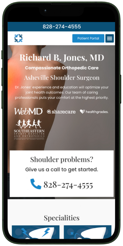 Our Work website mobile asheville shoulder surgeon White Fox Studios