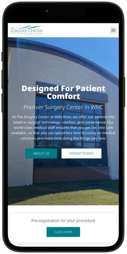 Our Work website mobile the surgery center at mills river White Fox Studios